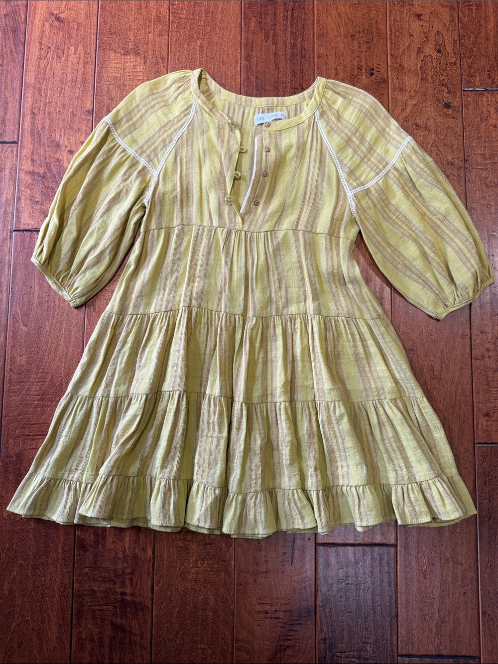 Zara Kids Yellow Striped Button-Front Dress